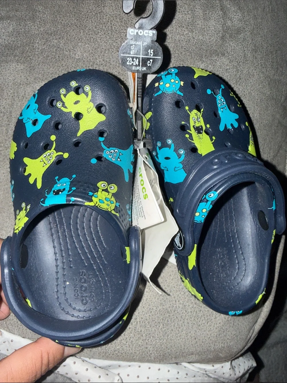 CROCS Navy Blue Kids Monster Print Water Clogs